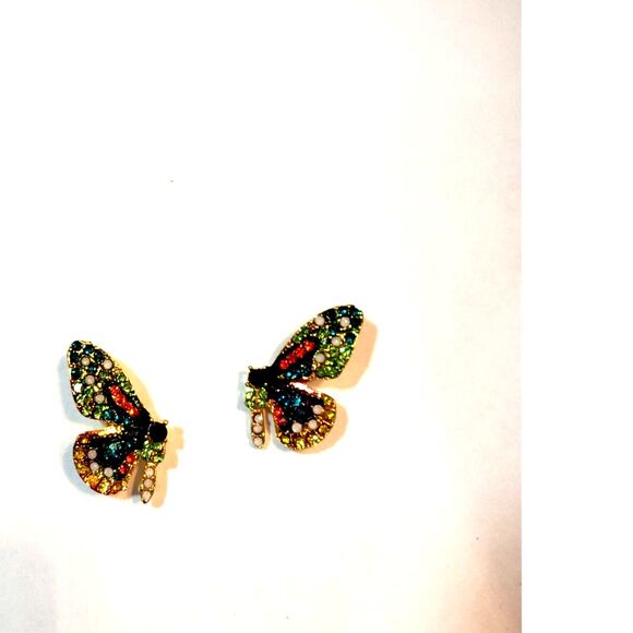 Split Colorful Rhinestone Butterfly Earrings One Wing Side on Each Ear - Picture 5 of 5